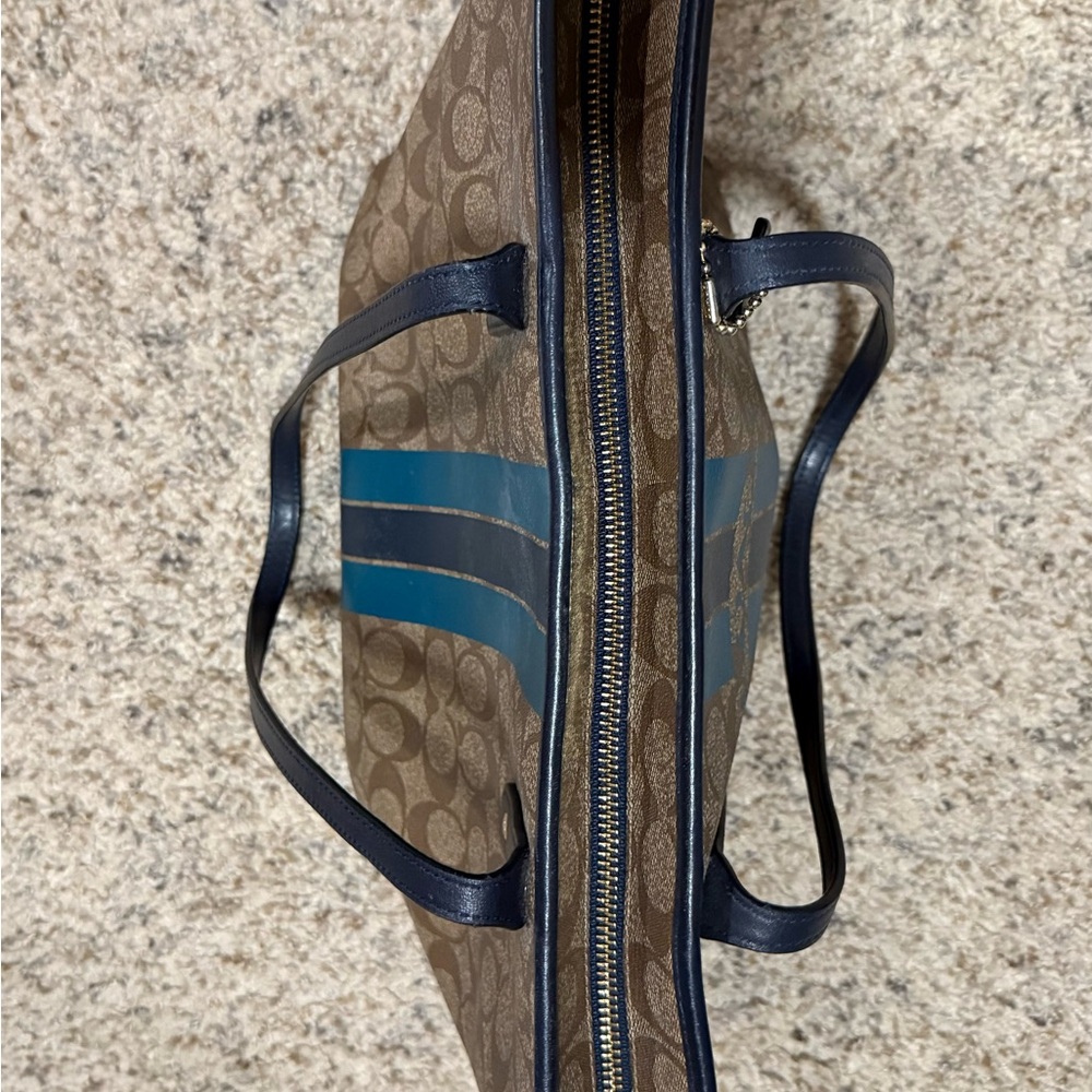 Coach Signature Brown and Blue Briefcase - Picture 9 of 11